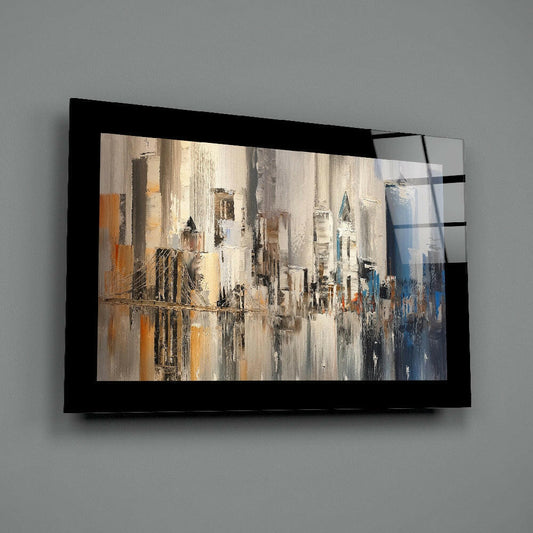 Palette Knife Abstract Skyline New York Glass Wall Art