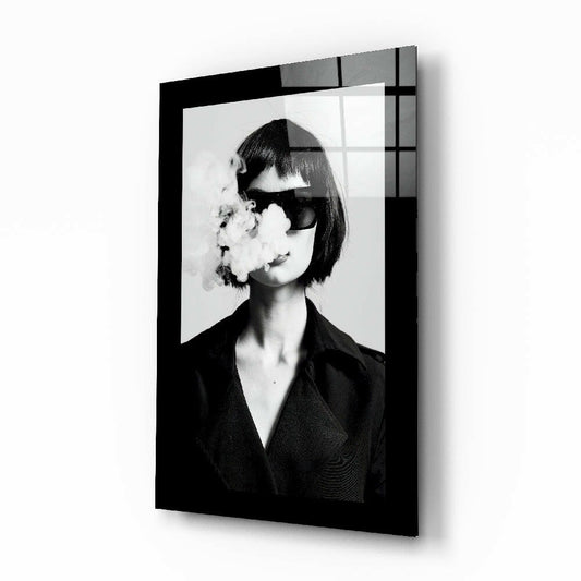 Bob Haircut Woman Smoke Face Glass Wall Art