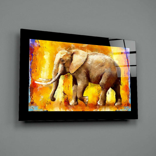 Orange Abstract Oil Elephant Glass Wall Art