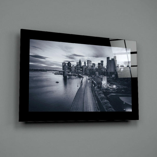Bridge And Highway Monochrome New York Glass Wall Art