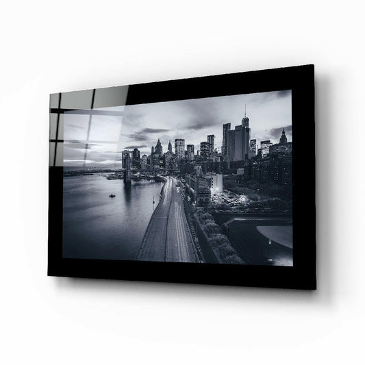Bridge And Highway Monochrome New York Glass Wall Art