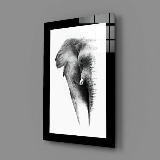 Charcoal Sketch Elephant Portrait Glass Wall Art