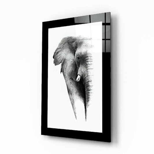 Charcoal Sketch Elephant Portrait Glass Wall Art