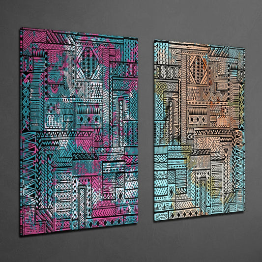 Ethnic Patherns 2 Pieces Combine Glass Wall Art