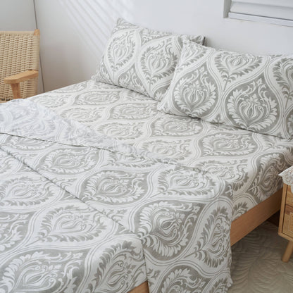 Tache Dreamy Moon Sky Ogee Damask Heather Gray White Bed Sheet Set (TB300)