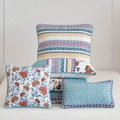 Tache Cotton Turquoise Blue Geometric Patchwork Border Old World Lumbar Pillow Sham (JHW-936)