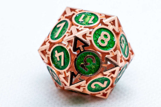 Single d6/d20  Rose Gold w/Green Deadly Arrow Dice Otarealm