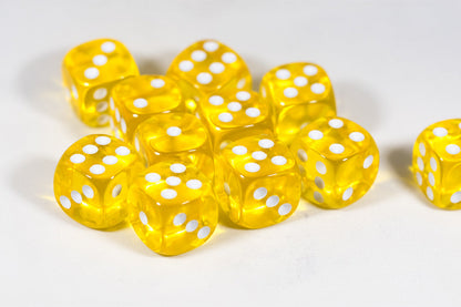 Translucent 16mm Pipped d6 Dice Red/Orange/Yellow/Green/Blue/Purple/Clear/Black/Pink (sold by the piece)