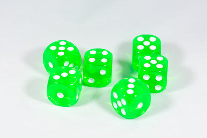 Translucent 16mm Pipped d6 Dice Red/Orange/Yellow/Green/Blue/Purple/Clear/Black/Pink (sold by the piece)
