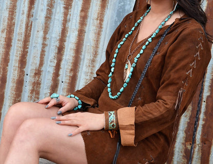Long Boho Turquoise Beaded Necklace  248c*