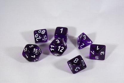 Translucent 7-Die Chessex Sets Made in Germany -Red, Blue, Green, Teal, Purple-
