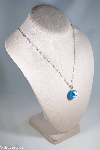 Cloudy Sky w/Bird & Blue Resin Sphere Necklace Pendant White Clouds