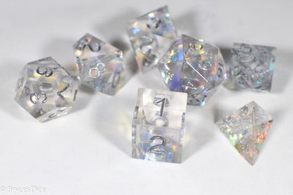 Pirates Crystal Sharp Edge Resin 7-Dice Set | Gold or Silver Ink (Clear)