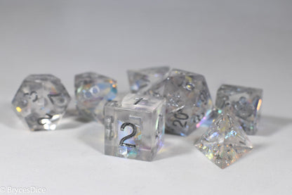 Pirates Crystal Sharp Edge Resin 7-Dice Set | Gold or Silver Ink (Clear)