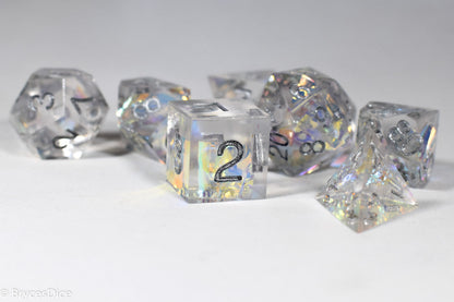 Pirates Crystal Sharp Edge Resin 7-Dice Set | Gold or Silver Ink (Clear)