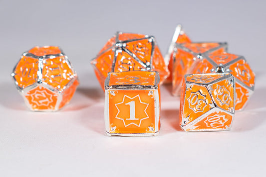 Orangesicle 7-Dice Metal Set Silver w/ Orange Fill {North Star Dice Collection}