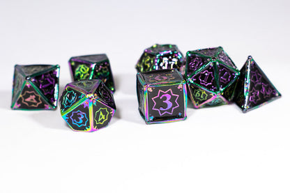 Dark Matter 7-Dice Metal Set Rainbow Metal w/ Black Fill {North Star Dice Collection}