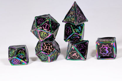 Dark Matter 7-Dice Metal Set Rainbow Metal w/ Black Fill {North Star Dice Collection}