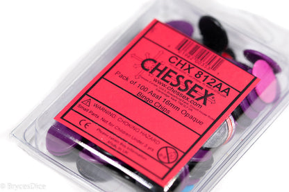 Pack of 100 Assorted 16 mm Opaque Bingo Chips by Chessex