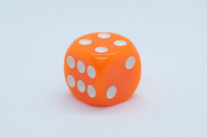 Opaque 16mm Pipped d6 Dice Red/Orange/Yellow/Green/Blue/Purple/White/Black/Pink (sold by the piece)