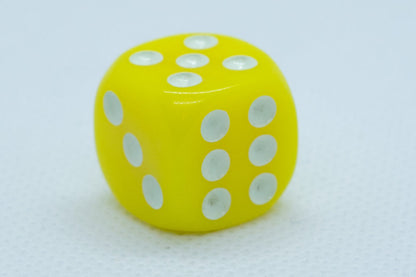 Opaque 16mm Pipped d6 Dice Red/Orange/Yellow/Green/Blue/Purple/White/Black/Pink (sold by the piece)