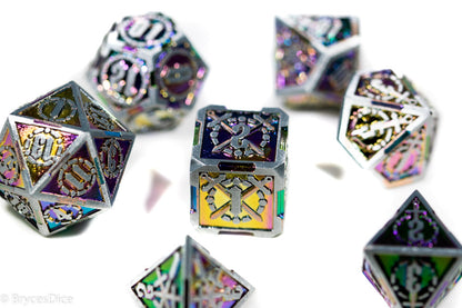 Silver w/Rainbow Inlay Sword Strengthened Metal 7-Dice Set