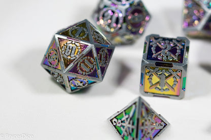 Silver w/Rainbow Inlay Sword Strengthened Metal 7-Dice Set