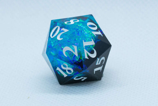 Deep Nether Sharp Edge Resin d6 / d20-Dice (Blue- Black w/ White Numbers) Otarealm