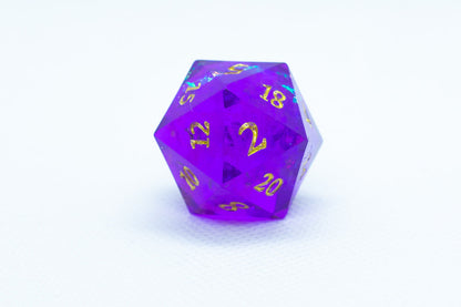 Pinnacle of Purple Sharp Edge Resin d6 / d20-Dice (Purple w/ Gold Numbers)