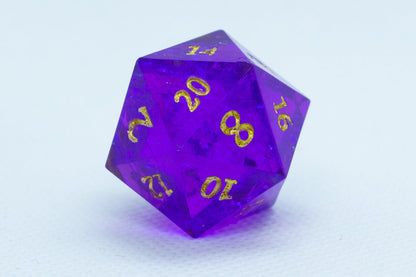 Pinnacle of Purple Sharp Edge Resin d6 / d20-Dice (Purple w/ Gold Numbers)