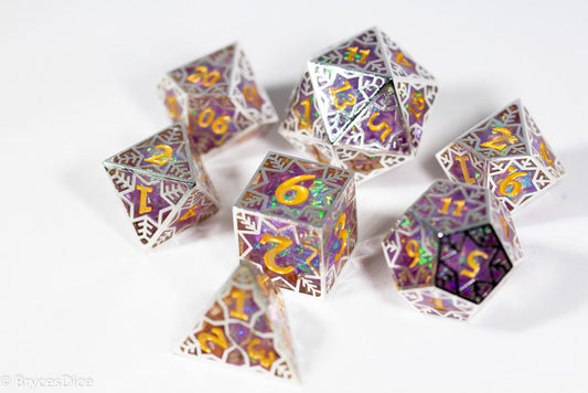 Pinnacle of Purple Forged in Frost Dice Set (Resin Dice Encased in Metal)