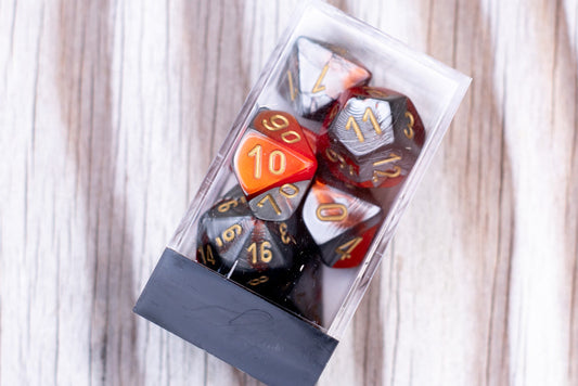 Gemini® Polyhedral Orange-Steel/gold 7-Die Set RPG DND OOP Out of Print