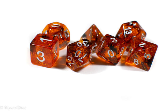 Orange w/ Black Swirl and Silver Ink 7-Dice Set DND RPG