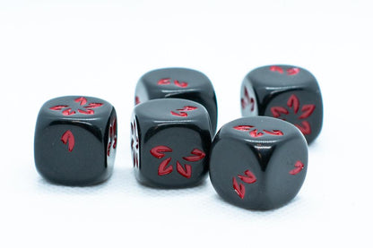 10-Pack Black w/Red Falling Petals Dice 16mm D6 Flower Dice