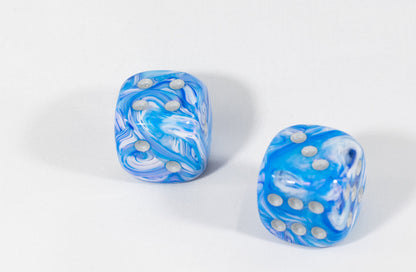 OOP Rare 20mm Blue Mother Of Pearl New RPG DnD with Silver Pips 2 Pack (2) Die