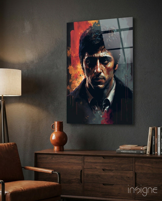 Red Splash Suited Actor Portrait Glass Wall Art
