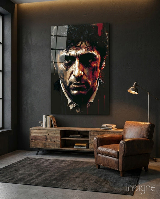 Crimson Drip Noir Actor Face Glass Wall Art