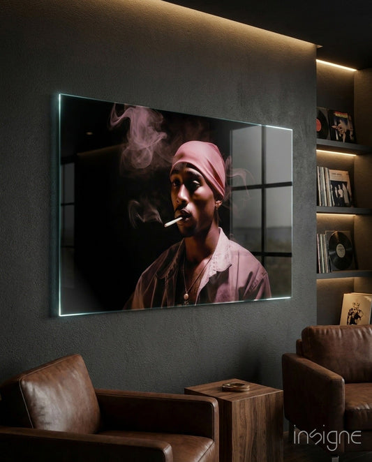 Pink Bandana Cigarette Smoke Rapper Glass Wall Art