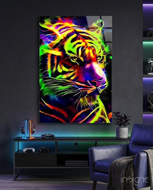 Neon Tiger Glass Wall Art|| Designer's Collection