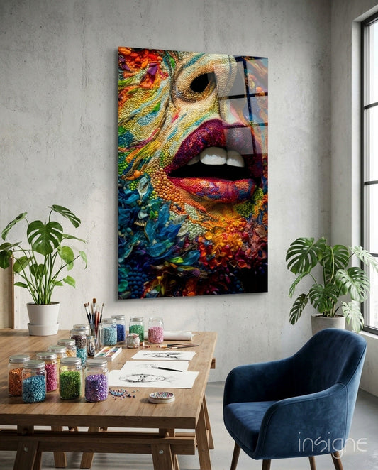 Lips and Flowers Glass Wall Art|| Designer's Collection