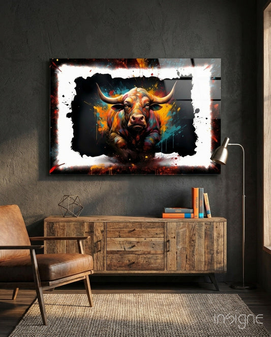 Charging Bull Torn Frame Glass Wall Art