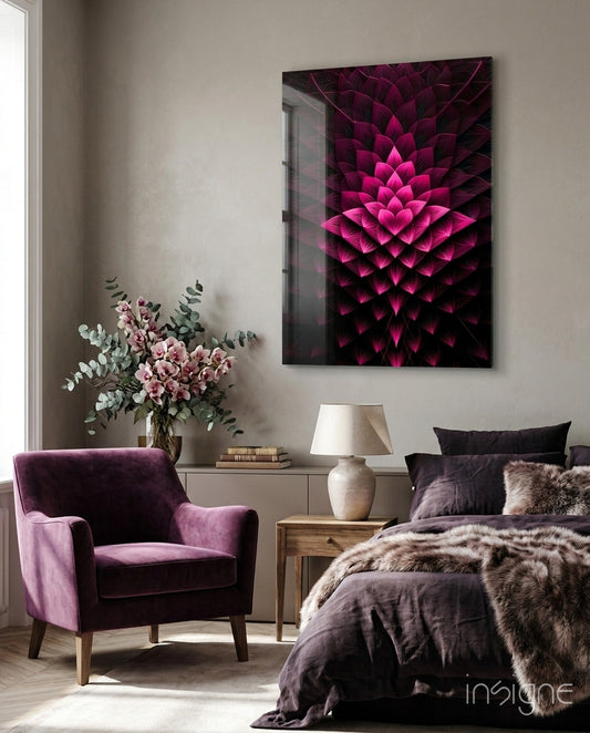 Magenta Layered Lotus Fractal Glass Wall Art