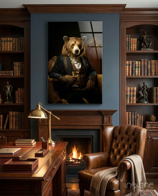 Gentleman - Bear Glass Wall Art|| Designer's Collection