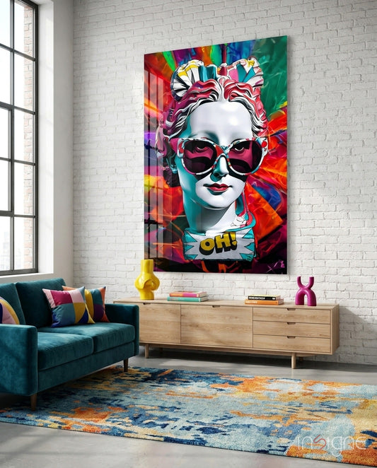 Rainbow Swirl Backdrop Statue Head Glass Wall Art