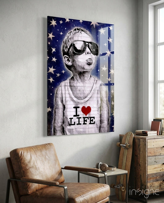 Starry Sky Sunglasses Boy Glass Wall Art