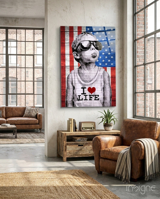 Stars Stripes Sunglasses Boy Glass Wall Art