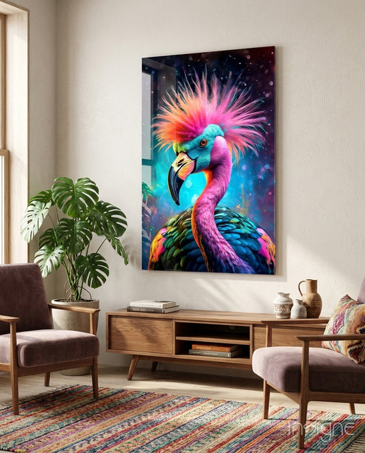 Punk Mohawk Flamingo Teal Face Glass Wall Art