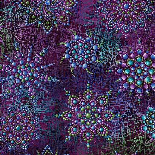Plum Cirrus Beaded Medallion Cotton 44"/45" Fabric Per Yard