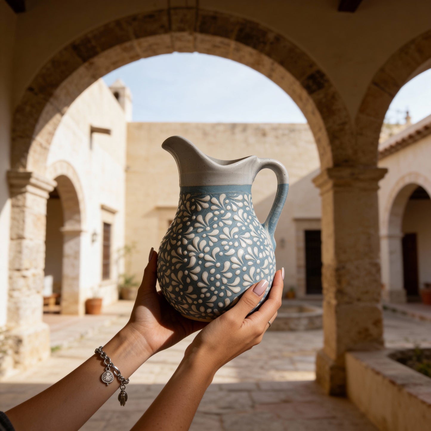 Hand-Painted Blue & White Pitcher