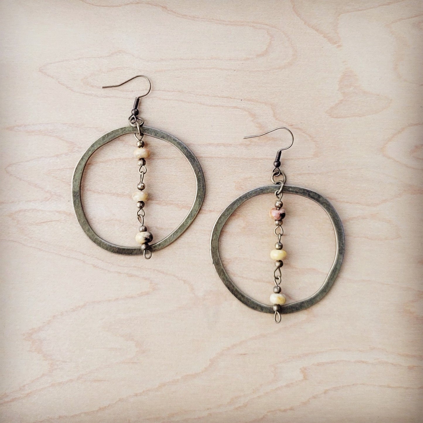 Western Copper Hoop Earrings w/ Natural Agate Beads 200s